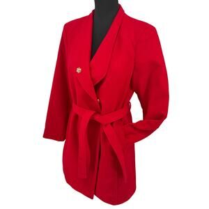 Venus Red Belted Snap Front Lined Winter Trenchcoat Pockets Holiday Faux Wool M